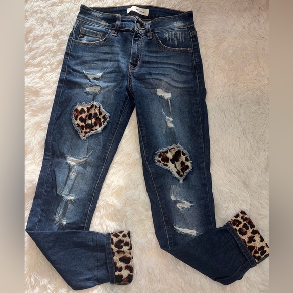 KanCan Denim - KanCan Stretch Distressed Jeans with Leopard Accents